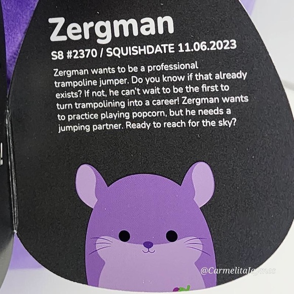 🖤 ZERGMAN 🐭 Purple Grape Scented Chinchilla SELECT SERIES Squishmallow NWT 🖤 - Picture 5 of 9